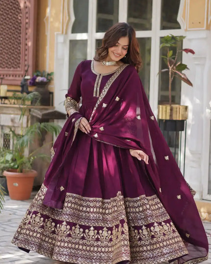 Moni1141 New Shimmer Vichitra And Sequins Gown With Dupatta