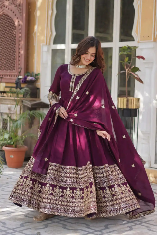 Moni1141 New Shimmer Vichitra And Sequins Gown With Dupatta