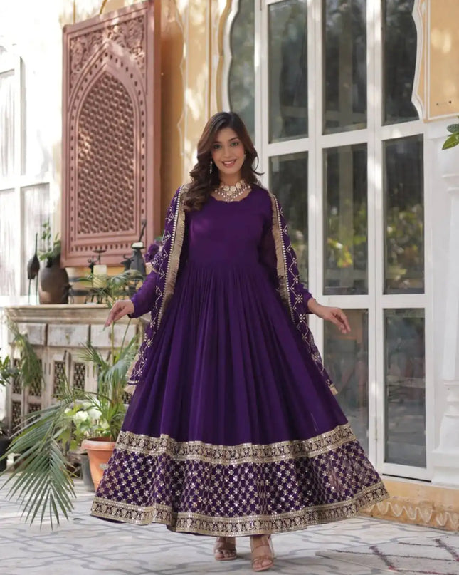 Moni 1157 Purple Color Premium Designer Readymade Gown And Dupatta