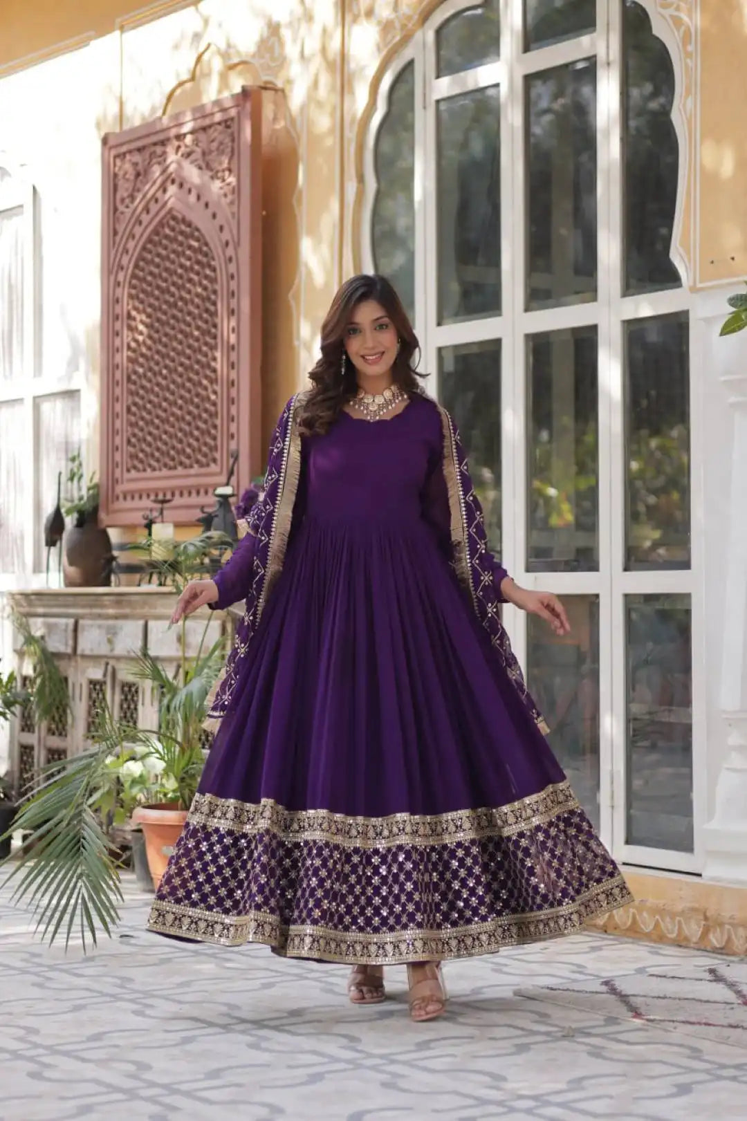 Moni 1157 Purple Color Premium Designer Readymade Gown And Dupatta