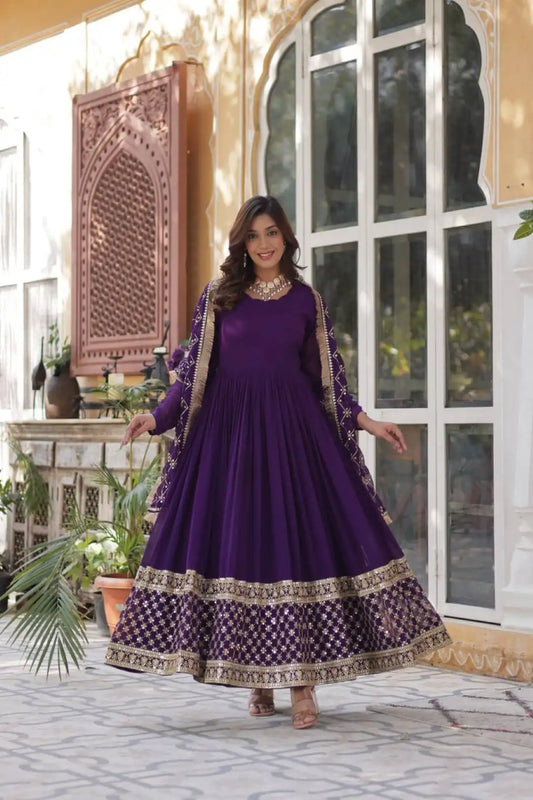 Moni 1157 Purple Color Premium Designer Readymade Gown And Dupatta