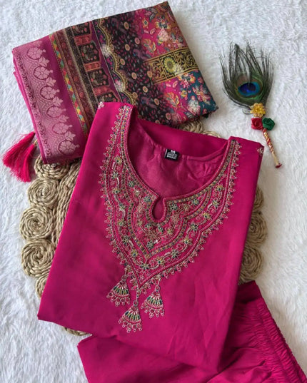 KR 370 Roman Silk Pink Readymade Dress New Collection