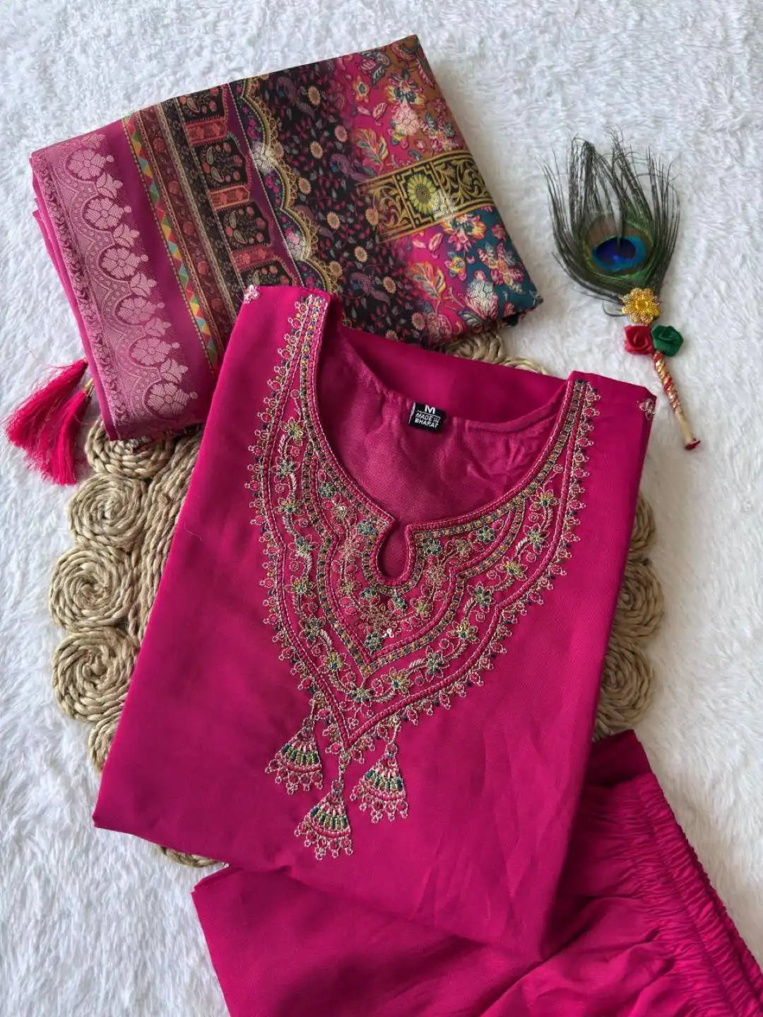 KR 370 Roman Silk Pink Readymade Dress New Collection