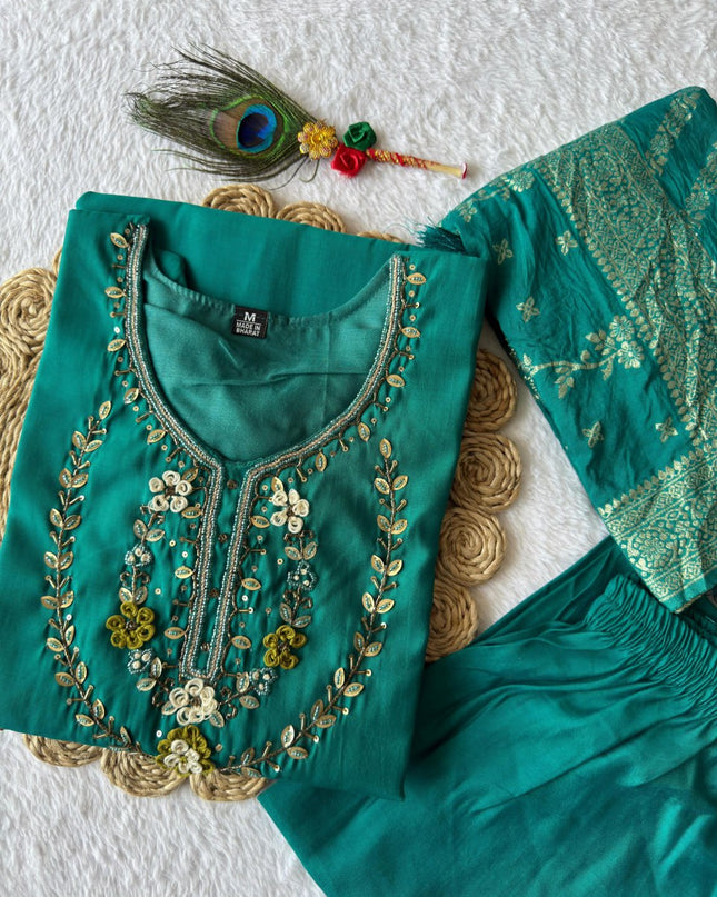 KR 360 Roman Silk Kurti Pant Dupatta With Hand Work Collection