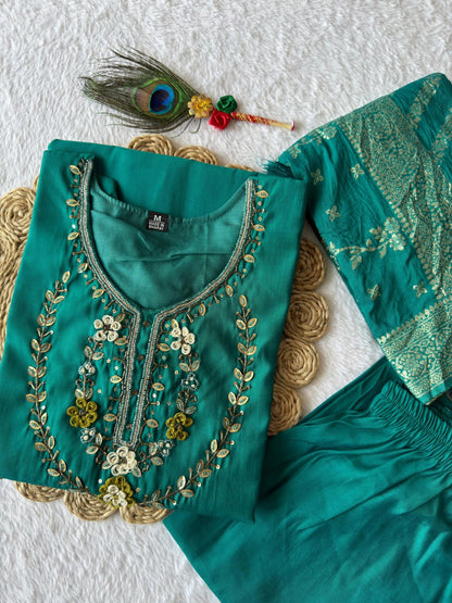 KR 360 Roman Silk Kurti Pant Dupatta With Hand Work Collection