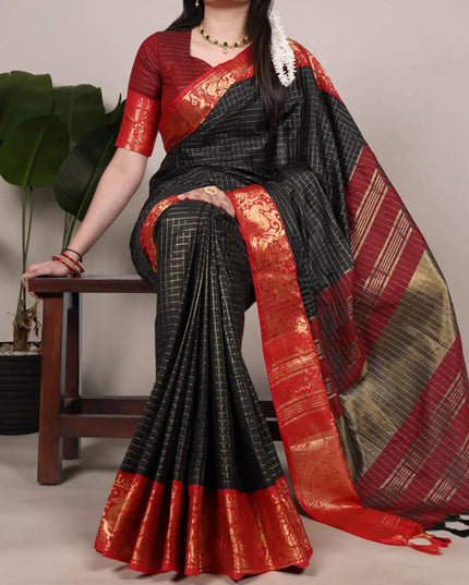 WMN 7405 Poly Cotton Sari Collection With Zari Weaving Work Black