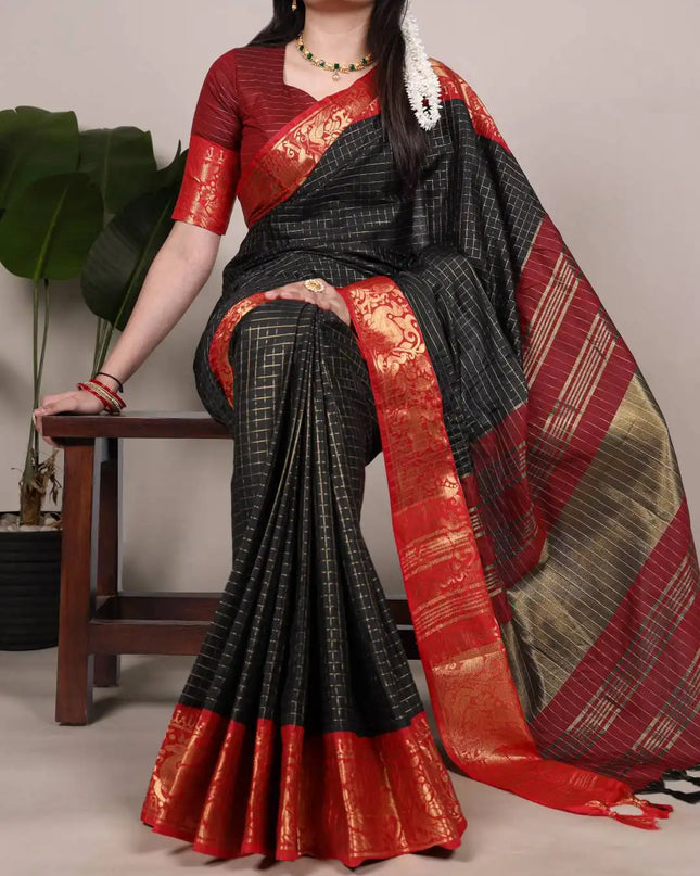 WMN 7405 Poly Cotton Sari Collection With Zari Weaving Work Black