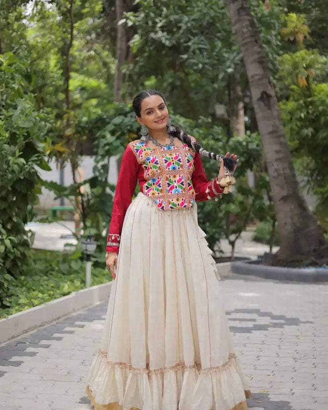 Moni 5050 Kora Cotton White Color Skirt Top Navratri Collection