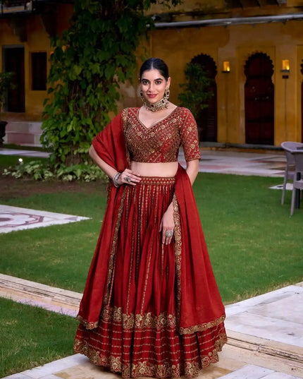 WMN 1438 Rangoli Crus Red Wedding Ready to Wear Lehenga Choli Collection