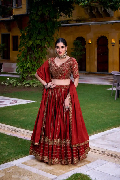 WMN 1438 Rangoli Crus Red Wedding Ready to Wear Lehenga Choli Collection