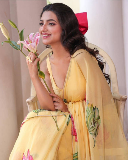 WMS Soft Taby Organza Silk Saree With Digital Print Hand Made Collection