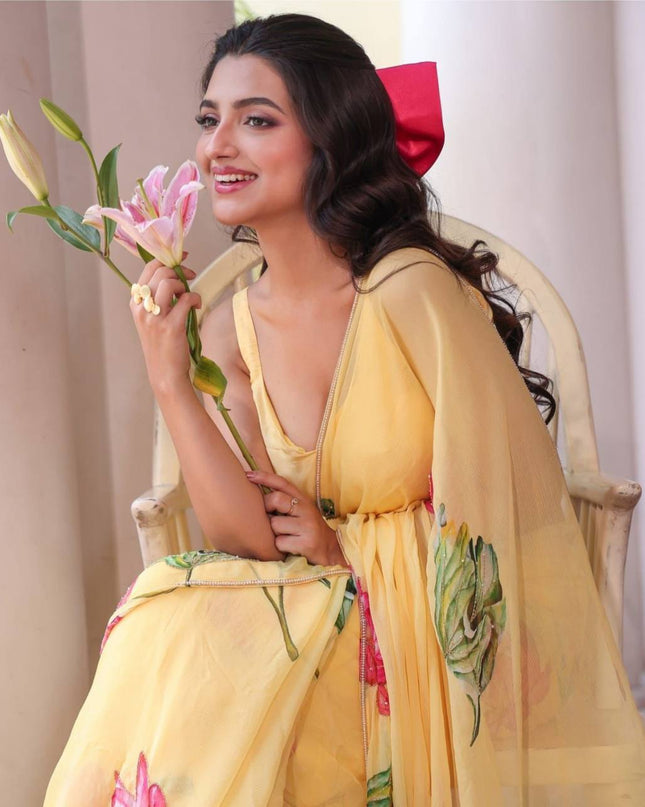 WMS Soft Taby Organza Silk Saree With Digital Print Hand Made Collection