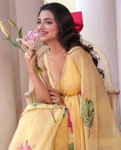 WMS Soft Taby Organza Silk Saree With Digital Print Hand Made Collection