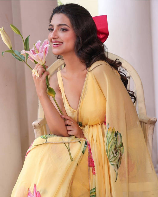 WMS Soft Taby Organza Silk Saree With Digital Print Hand Made Collection