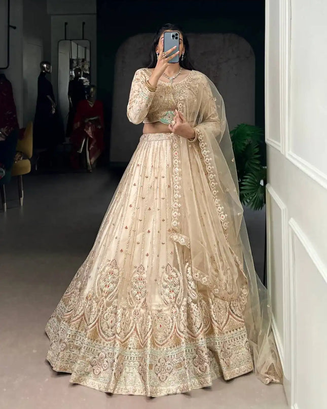 WMN 1453 Net Wedding Lehenga Choli With Embroidery