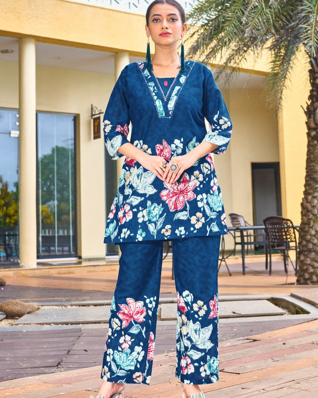 Lila 128 Blue Cotton Printed Co Ord Set Collection