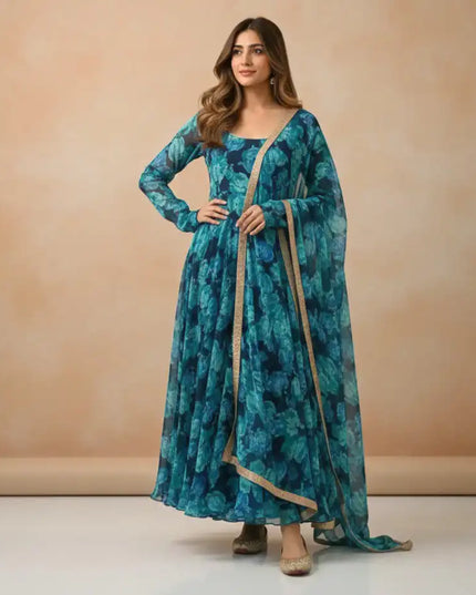 Shiv Vol 100 Georgette Gown With Dupatta