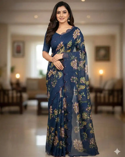 Kusum 801 Soft Cotton Linen Khatli Work Saree Collection