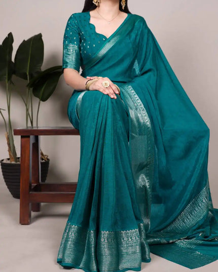 WMN 7916 Chinon Printed Zari Weaving Work Saree Collection