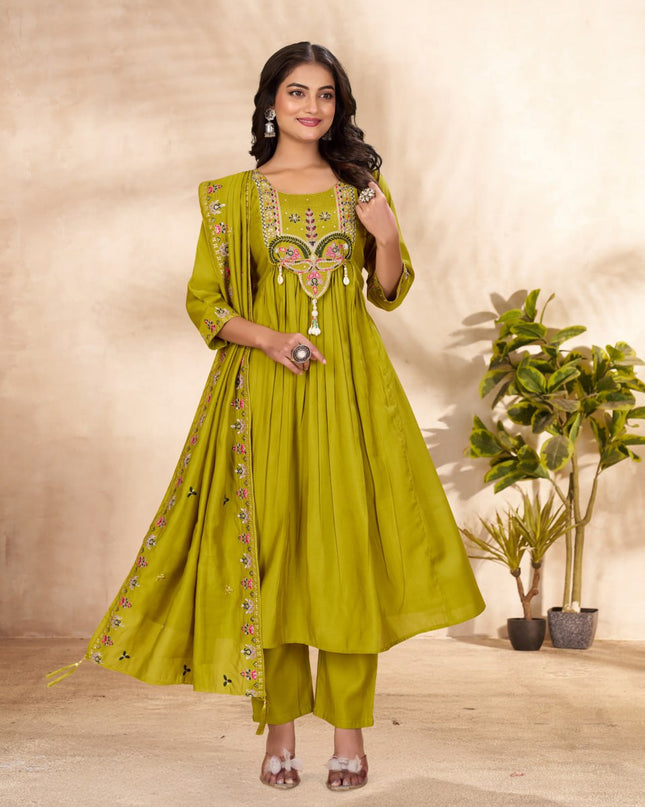 Lila 139 Roman Silk Parrot Green Ladies Anarkali Kurtis Dress