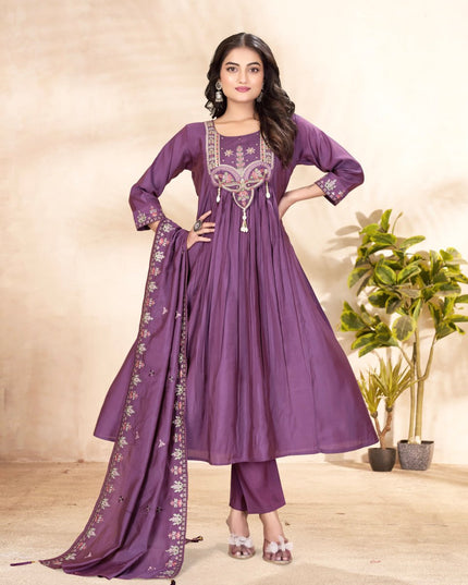 Lila 139 Roman Silk Wine Ladies Anarkali Kurtis Dress
