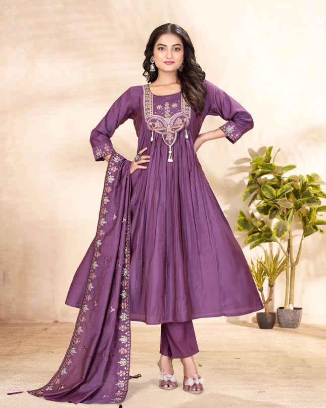 Lila 139 Roman Silk Wine Ladies Anarkali Kurtis Dress
