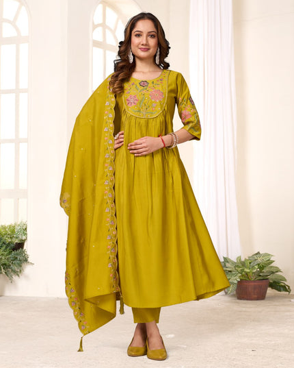 Lila 136 Popat Green Roman Silk Anarkali Readymade Suit