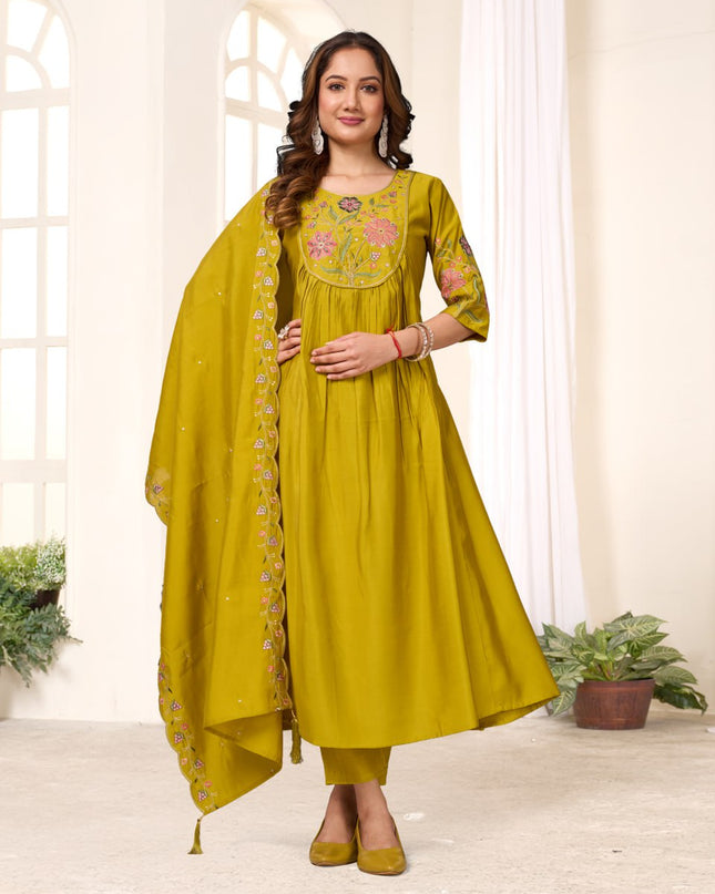 Lila 136 Popat Green Roman Silk Anarkali Readymade Suit