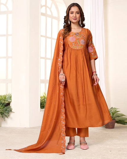 Lila 136 Orange Roman Silk Anarkali Readymade Suit