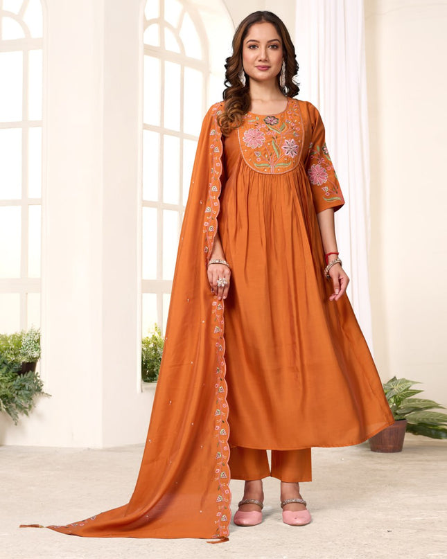 Lila 136 Orange Roman Silk Anarkali Readymade Suit
