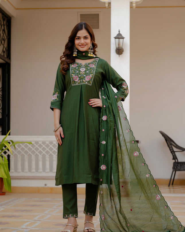 Lila 145 Green Viscose Silk Readymade Dress Collection
