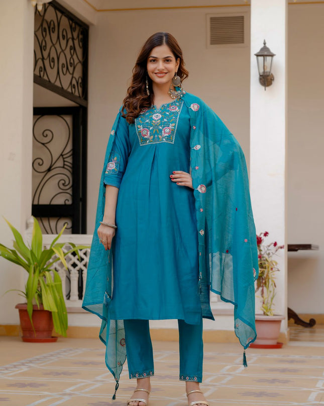 Lila 145 Sky Blue Viscose Silk Readymade Suit Collection