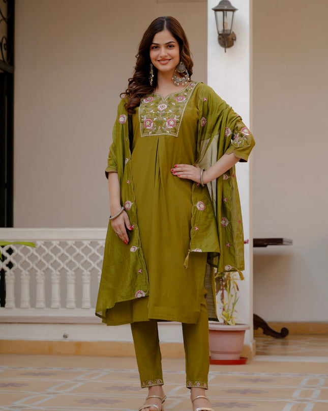 Lila 145 Olive Green Viscose Silk Readymade Suit 2026