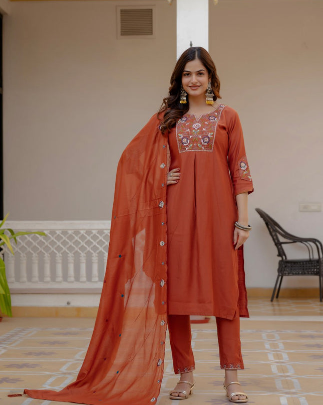 Lila 145 Orange Viscose Silk Readymade Suit 2026