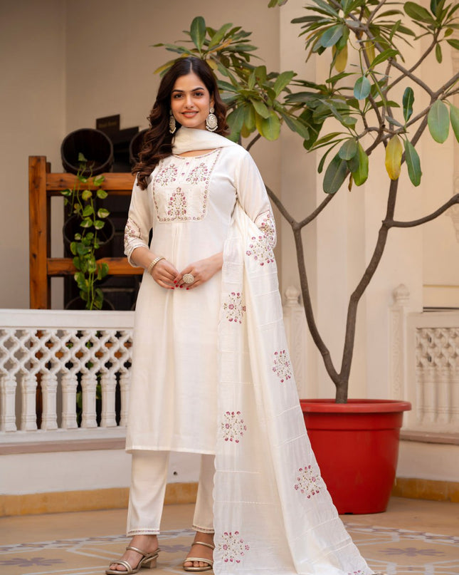 Lila 144 White Viscose Silk Designer Readymade Suit