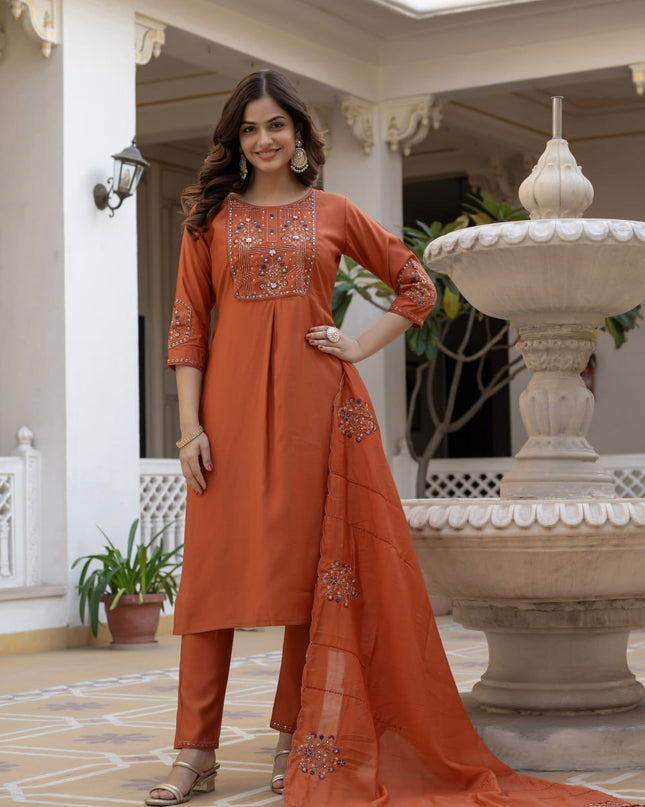 Lila 144 Orange Viscose Silk Designer Readymade Suit 2026