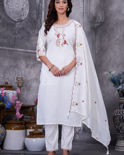 Lila 138 White Roman Silk Readymade Suit for Women
