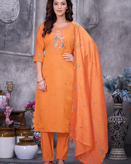 Lila 138 Orange Roman Silk Readymade Suit for Women