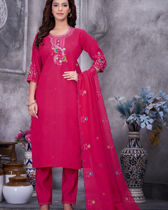 Lila 138 Pink Roman Silk Embroidery Readymade Suit
