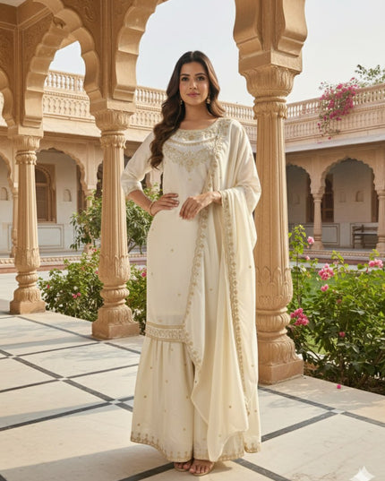 ASD 7100 White Fendy Designer Eid Special Sharara Suit