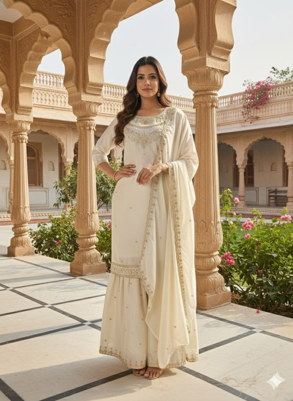 ASD 7100 White Fendy Designer Eid Special Sharara Suit