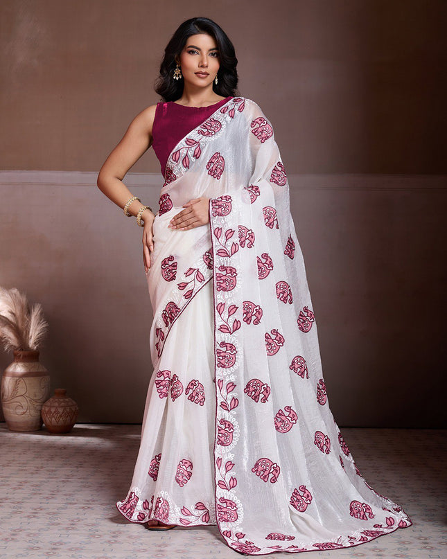Kiara Elephent Fendy Chiffon Embroidery Party Wear Saree