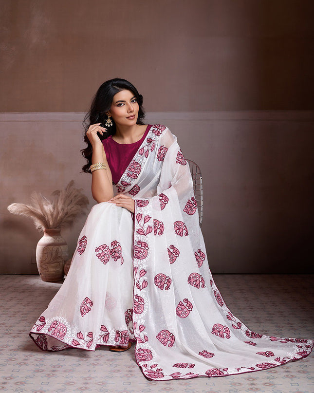 Kiara Elephent Fendy Chiffon Embroidery Party Wear Saree