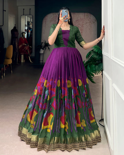 WMN 5013 Viscose Chanderi Floral Printed Long Gown