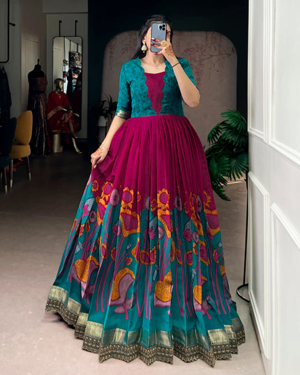 WMN 5013 Viscose Chanderi Floral Printed Long Gown 2026