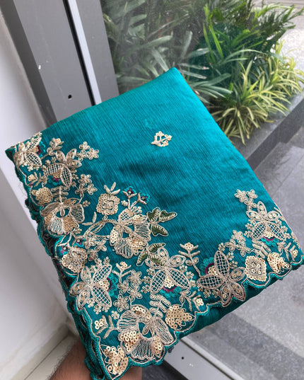 Kiara Rajkumari Sky Blue Fendy Chiffon Party Wear Saree