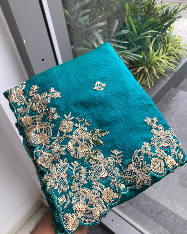 Kiara Rajkumari Sky Blue Fendy Chiffon Party Wear Saree