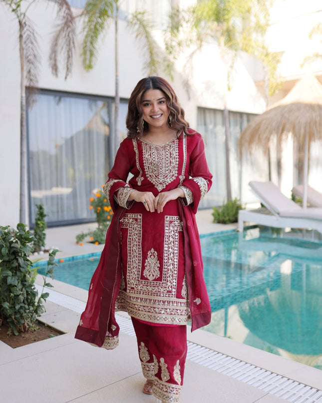 Moni 1232 Fendi Silk Sequence Embroidery Readymade Suit For Women