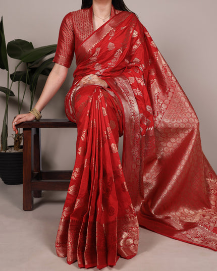 WMN 7914 Red Naylon Weaving Work Festival Saree