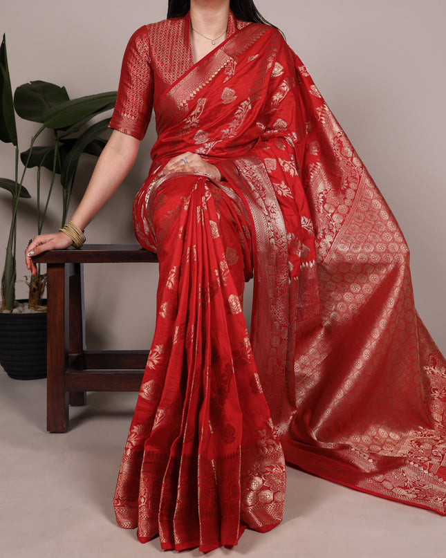 WMN 7914 Red Naylon Weaving Work Festival Saree